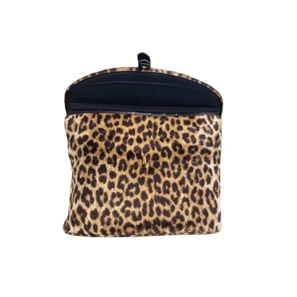 Vintage 60s 70s Leopard Calf Hair Leather Top Handle Bag Brass Hardware Purse